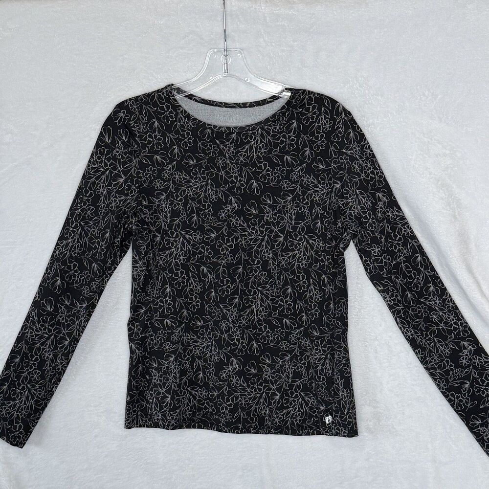 Hang‎ Ten Size M Black Floral UPF 50+ Rash Guard Top Surf Swim Coastal Beach